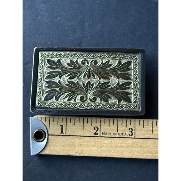 Vintage Nickel Plated Engraved Belt Buckle Silver Tone Square Western Cowboy - Picture 5 of 5